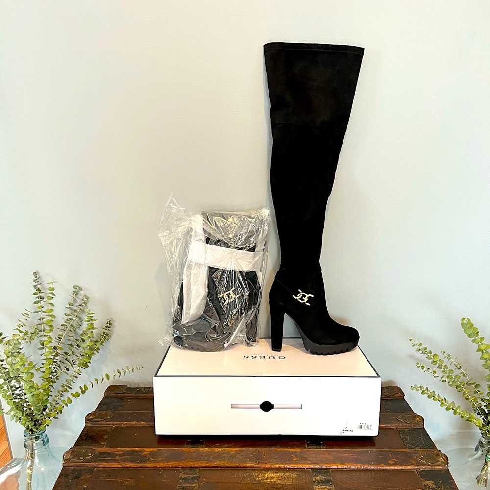 Black faux suede over the knee Guess boot - block heel - size 7